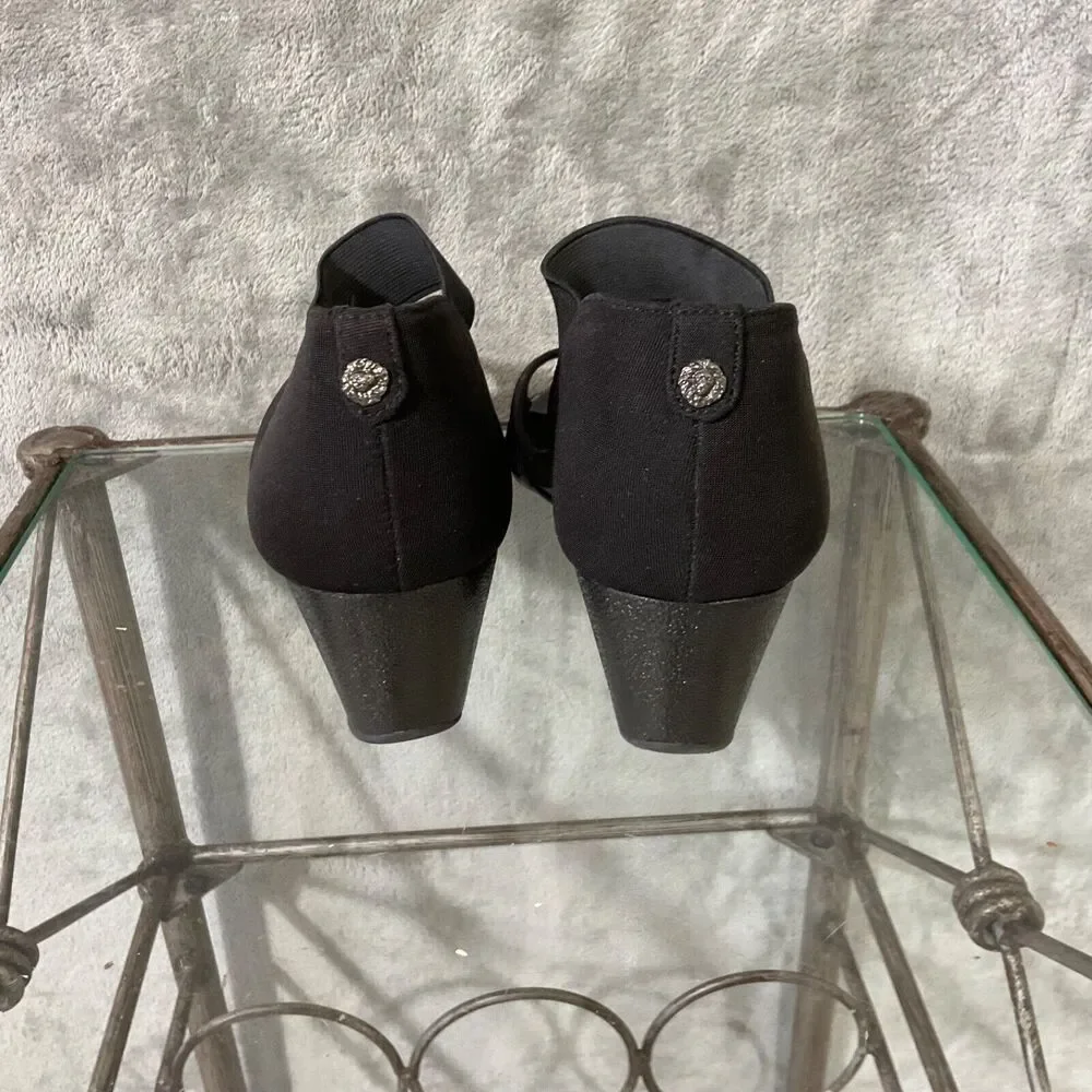 Ann Klein Open Toe Wedge Heel Shoe sandal Women's Size 9 M Black office comfort